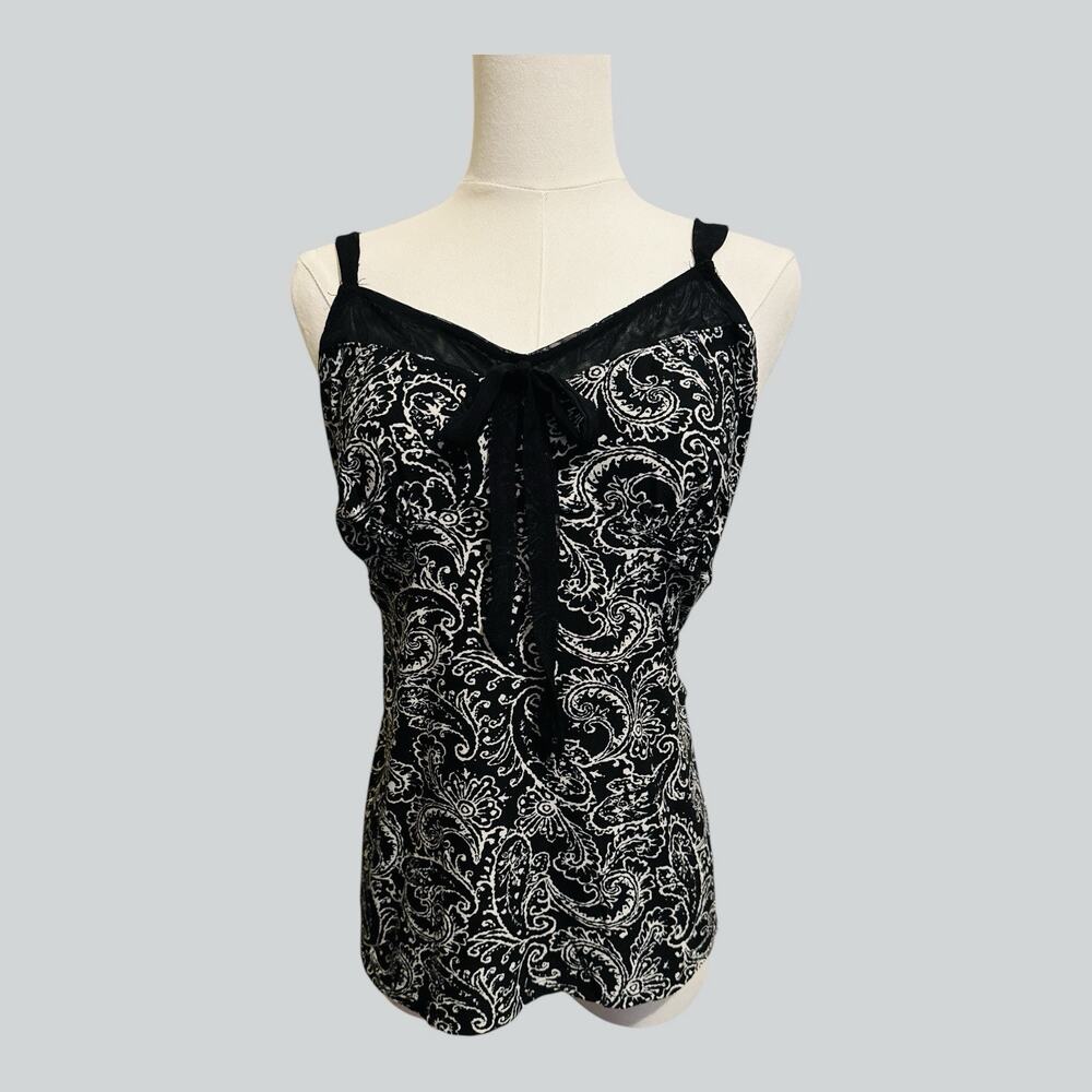 Y2K Cami Tank Top Ribbon Tie Black White Whimsigoth Dark Coquette Ethereal L